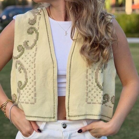 Handmade Jackets & Blazers - Embroidered Cream Vest